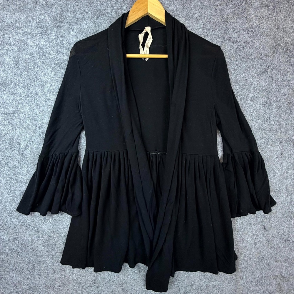 Bailey 44 Cardigan Sweater Womens Small Black Knit Pleated Bell Sleeve Basics‎
